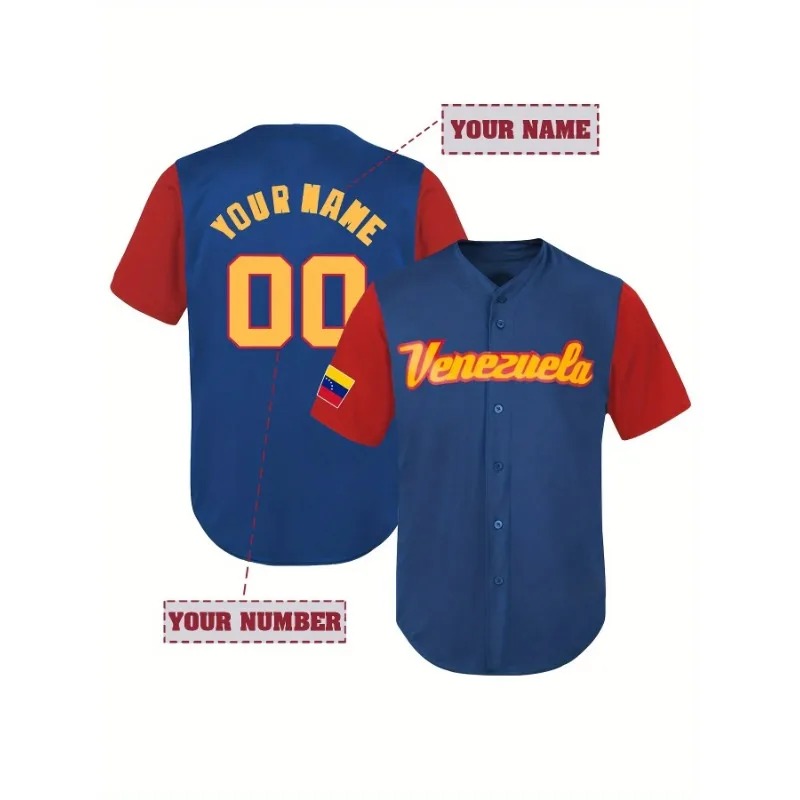 Embroidery On Shirt - Benutzerdefiniertes Venezuela-Baseball-T-Shirt für Männer und Frauen,