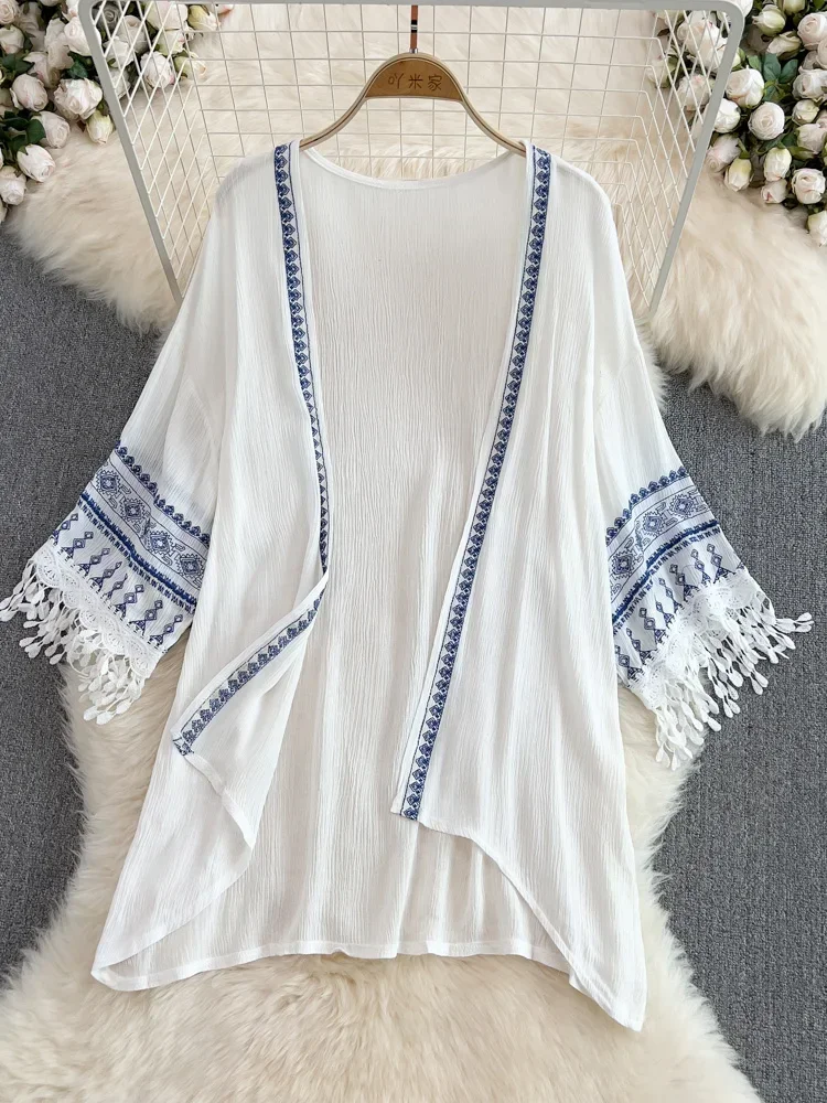 Embroidery Zig Zag Stitch - Sommer Böhmischen Ethnischen Stil Schal Top