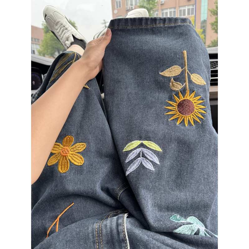 Embroidery Jeans - Unisex Koreanischer Stil Y2K Blumenstickerei Denim-Shorts