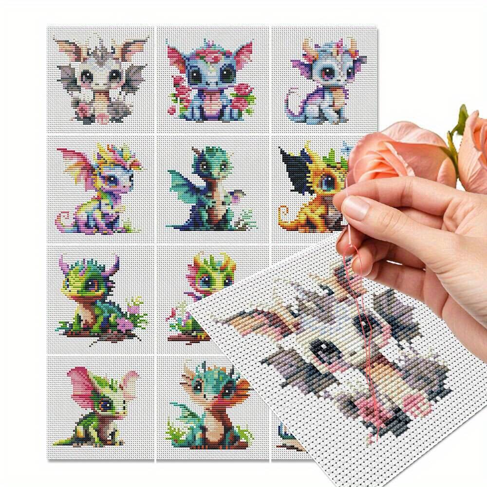 Embroidery X Stitch - 12Pcs Drachen Kreuz Stich 11CT Gedruckt