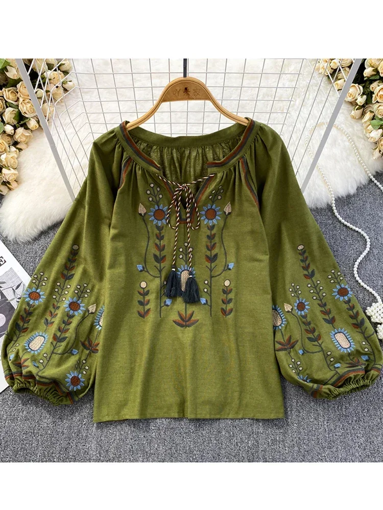 Embroidery On Shirt - Frauen Frühling Bluse Ethnischen Stil Retro
