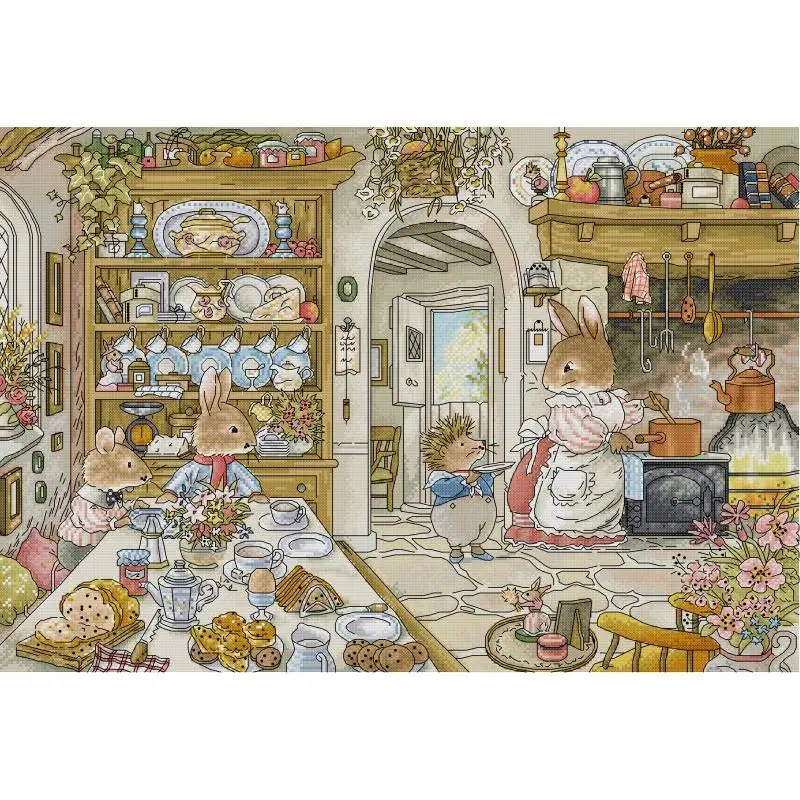 Embroidery X Stitch - Kaninchen Küche Cartoon Tier Muster Kreuz