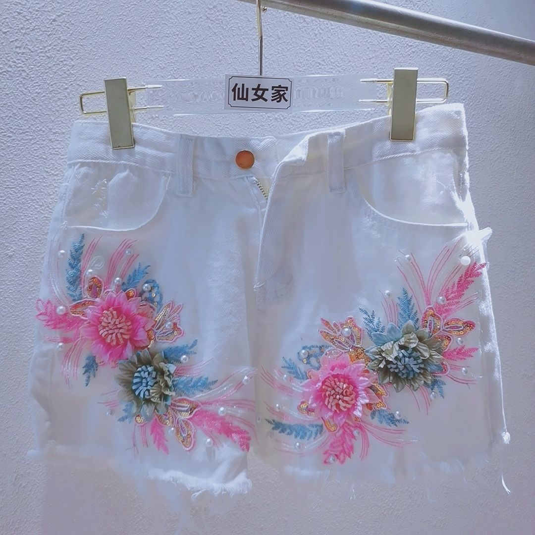 Embroidery Jeans Sakura - Koreanische Mode Frauen Sommer Denim Shorts