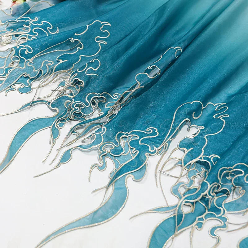 Embroidery Design - Chinesischer Stil Stickerei Lotusblatt Farbverlauf Stoff