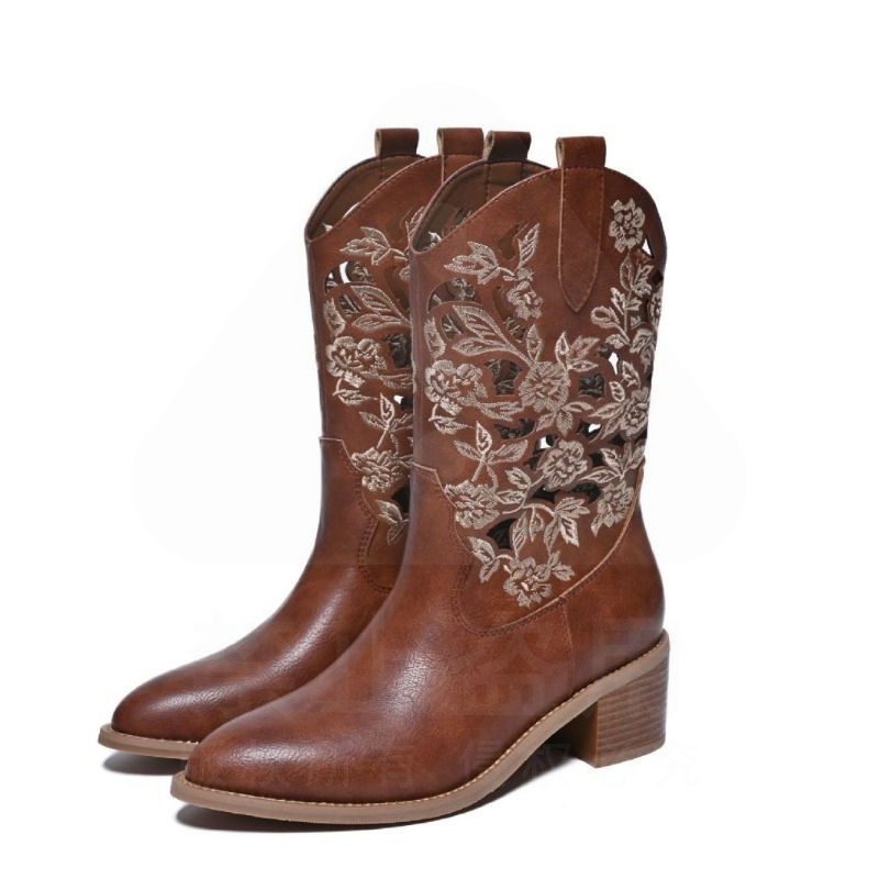 Embroidery Design - Retro-Damenschuhe, exquisite Cowboystiefel aus echtem Leder