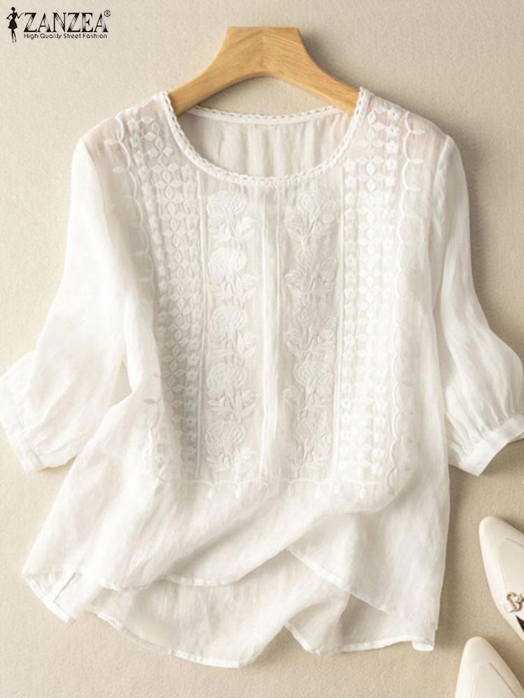 Embroidery On Shirt - ZANZEA Elegante Frauen Bestickte Blusen Herbst