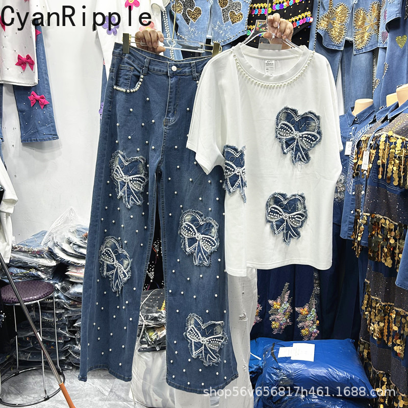 Embroidery Jeans - Neue Frühling Sommer Frauen Zwei-stück Set