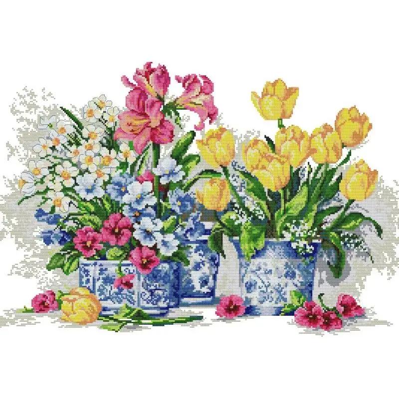 Embroidery X Stitch - Topfblumen NKF Kreuzstich DIY Blumenmuster Stickset