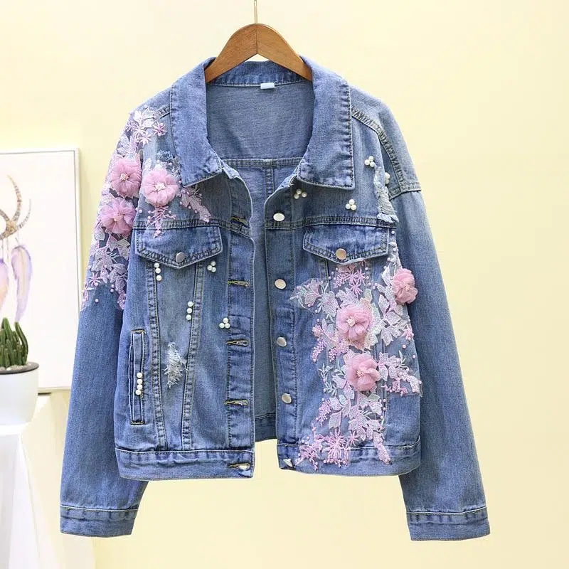Embroidery Jeans Sakura - 2022 neue Stickerei Denim Kurze Jacke