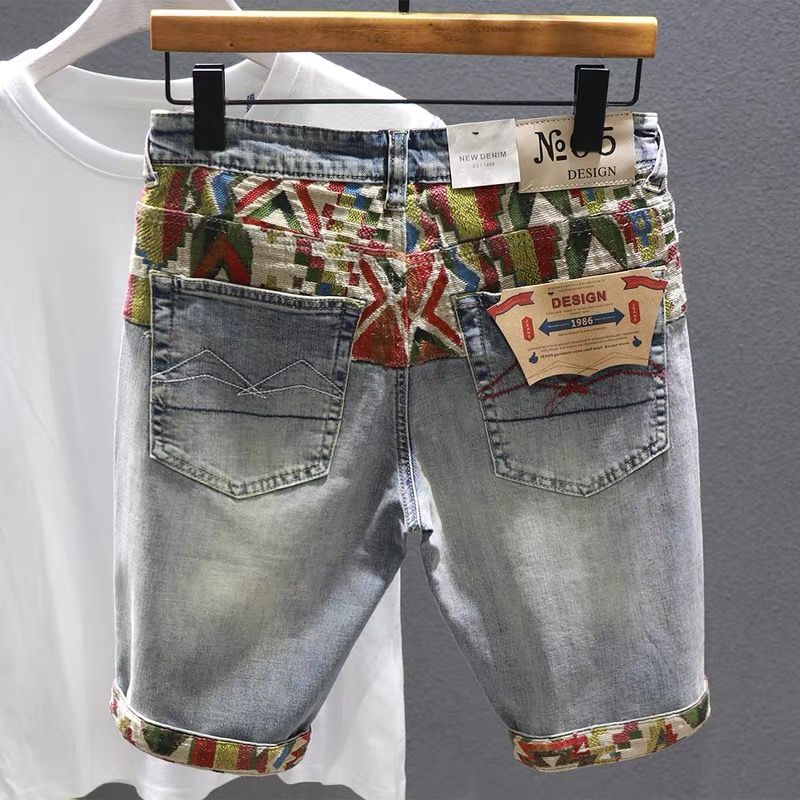Embroidery Jeans - Mann Denim Shorts Web kante mehrfarbige