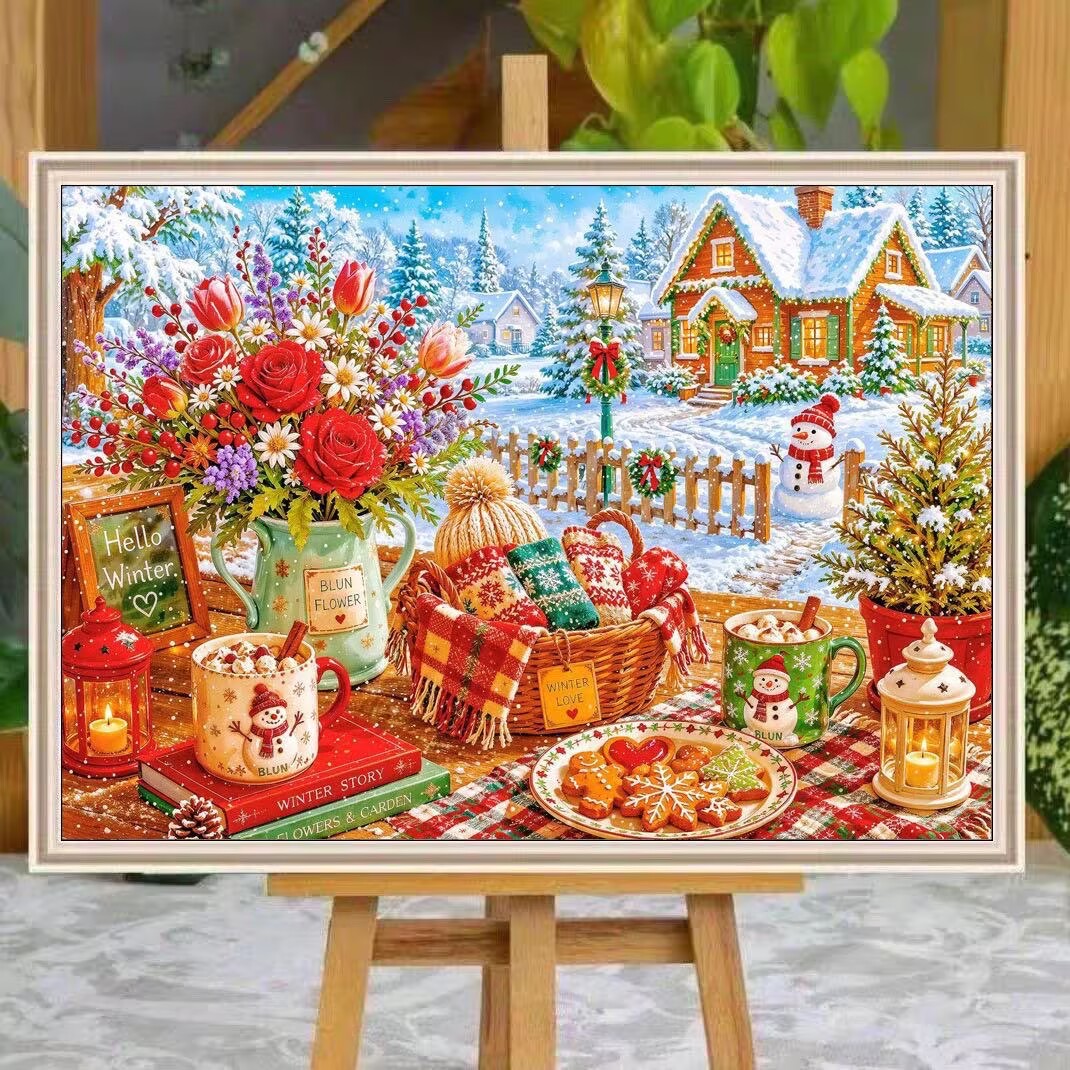 Embroidery X Stitch - 9CT 14ct Winter-Motiv-Kreuzstich-Stickerei-Sets DIY Handarbeits-Set mit