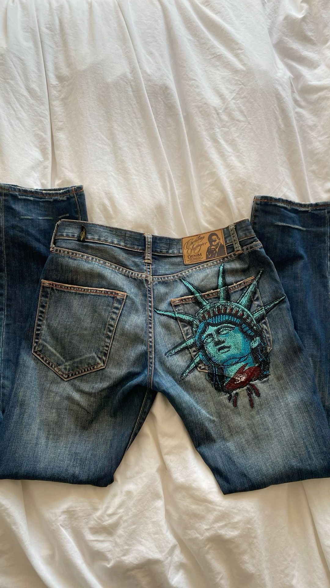 Y2k 2000er Jahre Freiheitsstat – Embroidery Jeans Sakura Bewertung und Preis