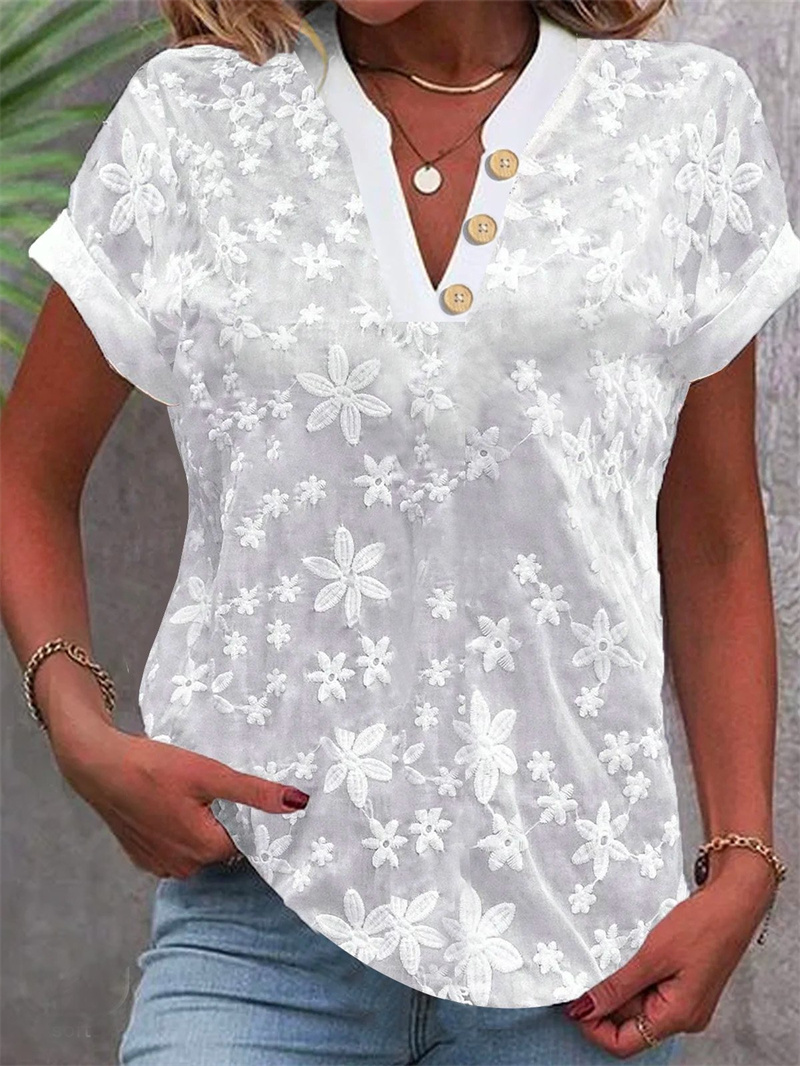Sommer Frauen Weiße Blumen Sti – Embroidery On Shirt Bewertung und Preis