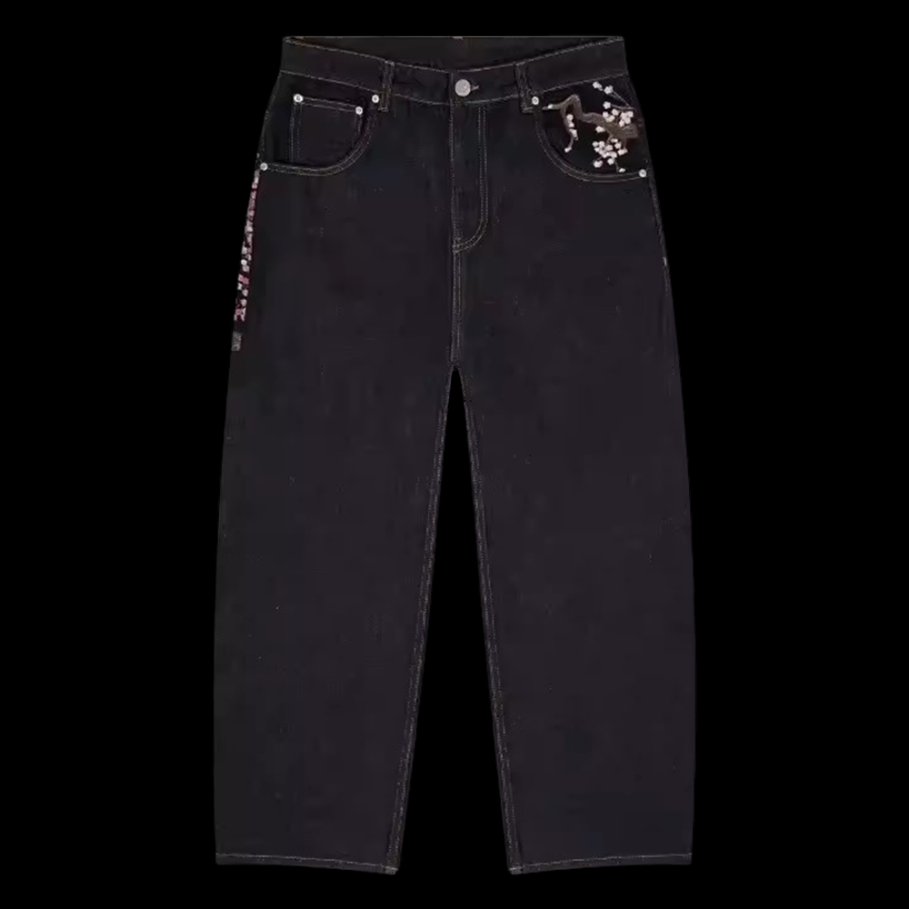 Y2K Herren Damen Harajuku Hip  – Embroidery Jeans Sakura Bewertung und Preis