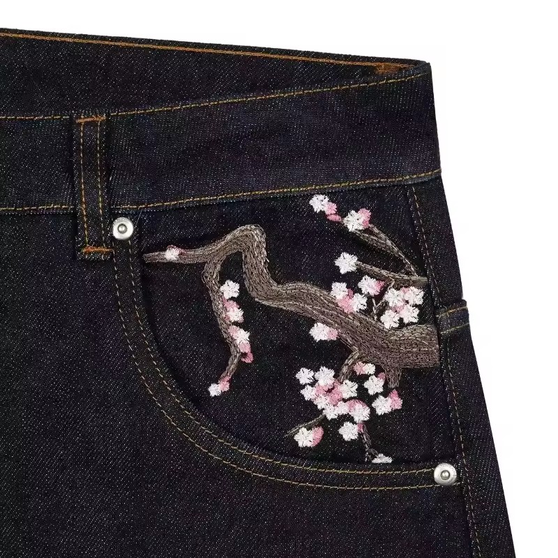 Y2K Herren Damen Harajuku Hip  – Embroidery Jeans Sakura Bewertung und Preis