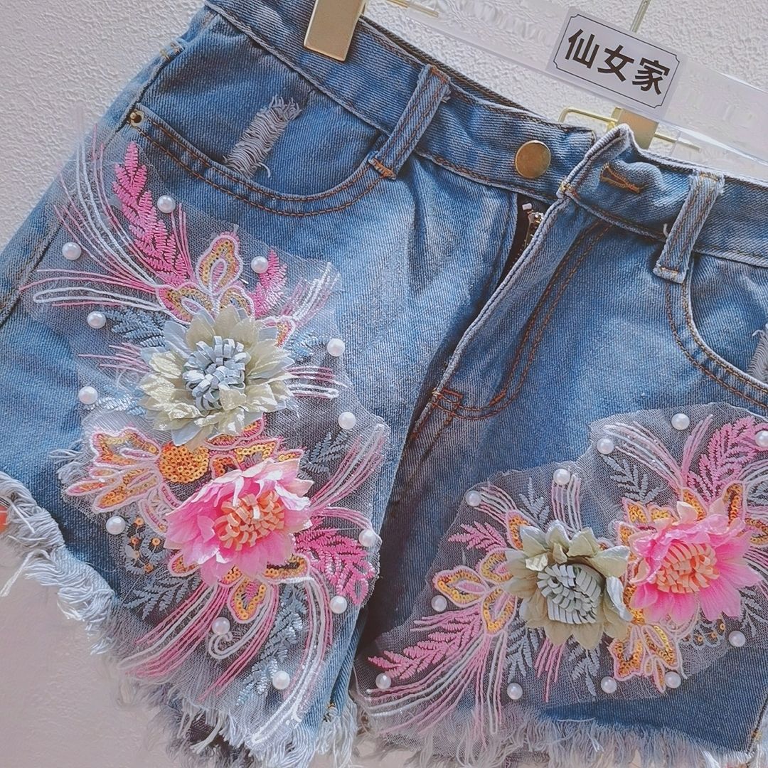 Koreanische Mode Frauen Sommer – Embroidery Jeans Sakura Bewertung und Preis