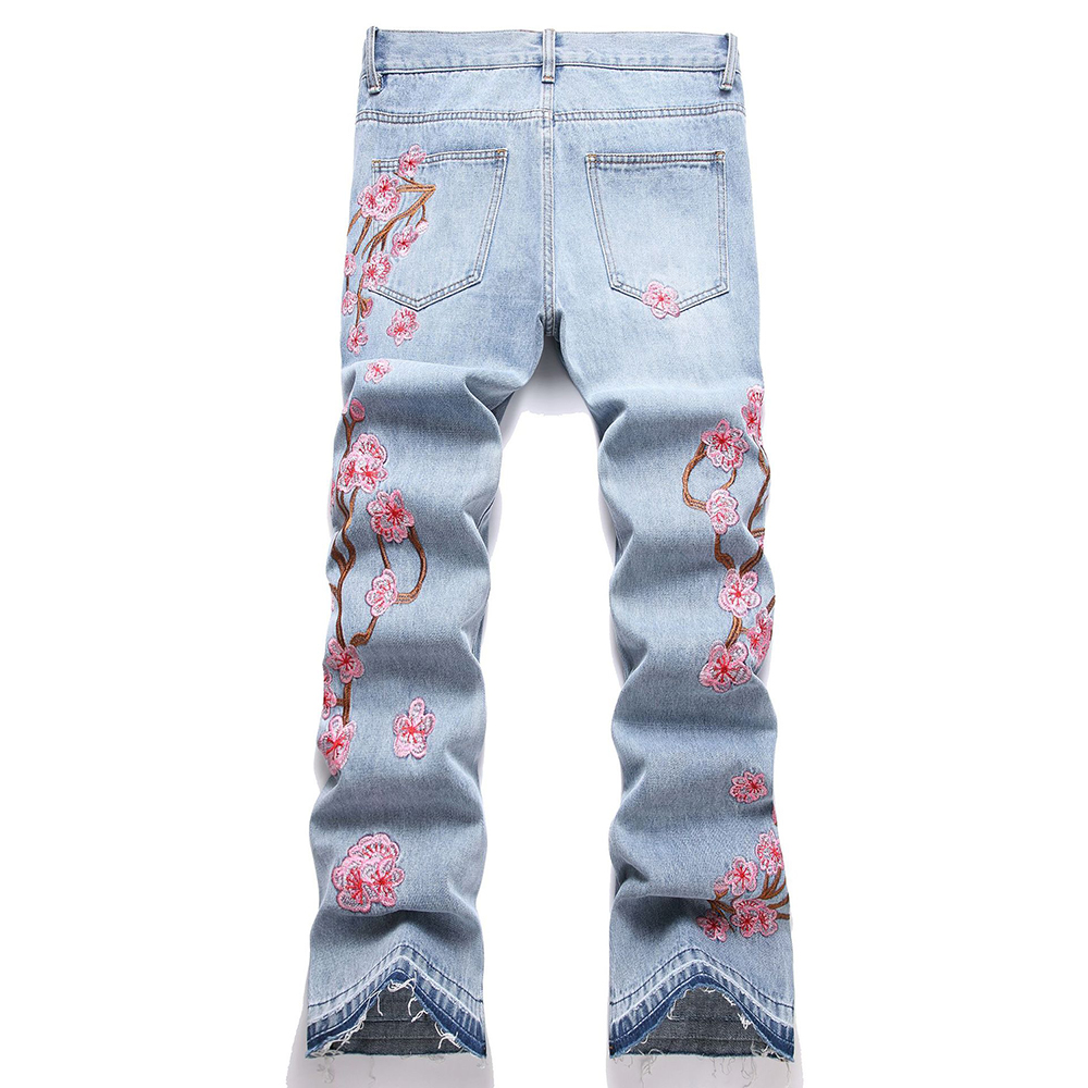Männer Blumen Stickerei Denim  – Embroidery Jeans Sakura Bewertung und Preis